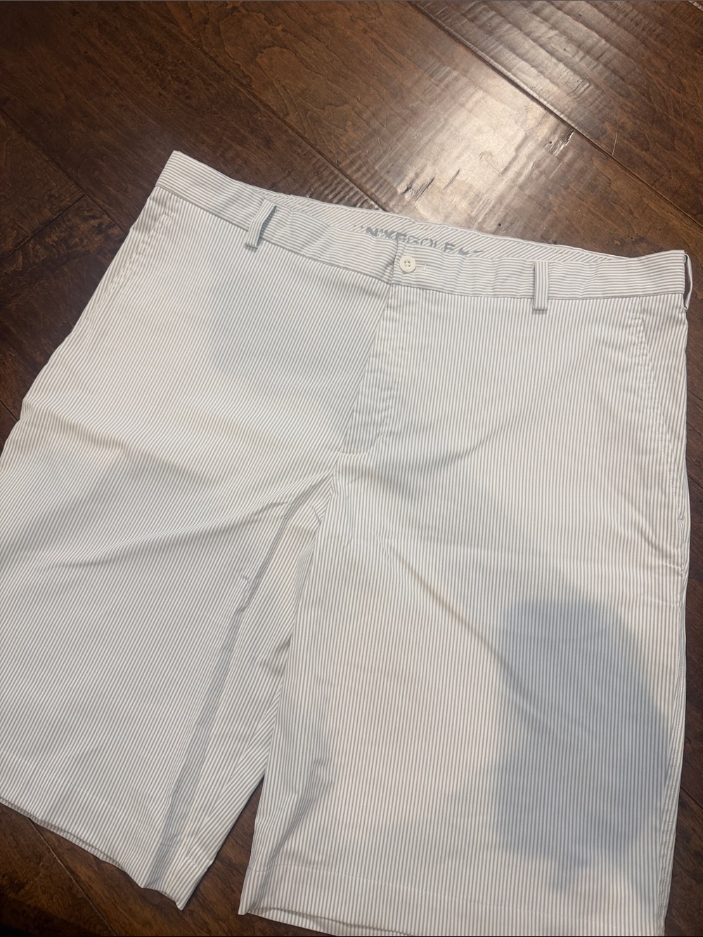 Nike Men's White Shorts with Thin Gray Pinstripes